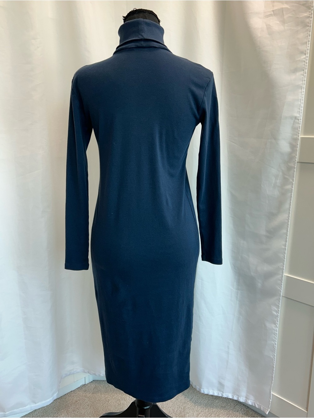 Joe Fresh Navy Blue Cotton Turtleneck Long Sleeve Midi Dress Size Small - Picture 4 of 11